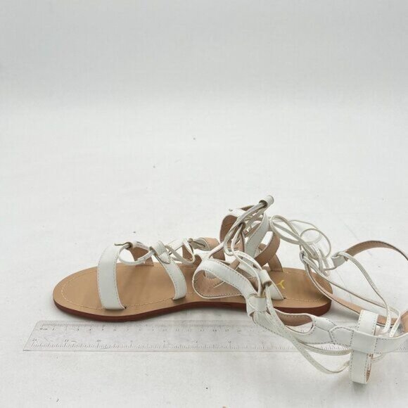 YDN White Sexy Knee High Lace up Flats Fringe Low Heel Gladiator Strap Sandals - Picture 2 of 8